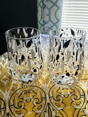 Set of 2 Black and White Speckled Glass vases